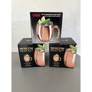 Oggi Barware Moscow Mule Copper Mugs Set of 3-20-Ounce NEW Heavy Brass Handle